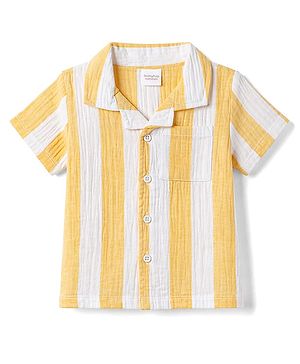 Babyhug Cotton Woven Shirt Half Sleeve Resort Collar Striped Yellow 9-12 Months