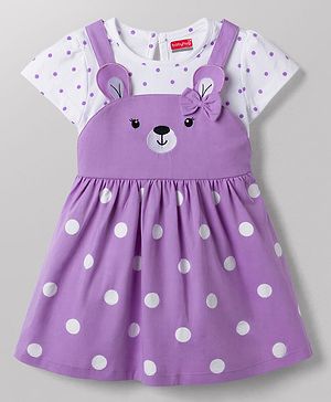 Babyhug Cotton Knit Frocks with Inner Tee Polka Dot Lavender 3-6 Months