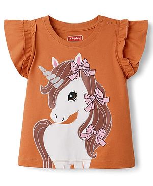Babyhug Cotton Knit Half Sleeves T-Shirt With Unicorn Print - Multicolor