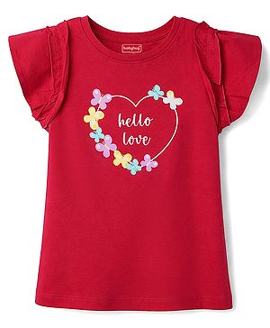 Babyhug Cotton Knit Half Sleeves T-Shirt With Butterfly & Text Print - Multicolor
