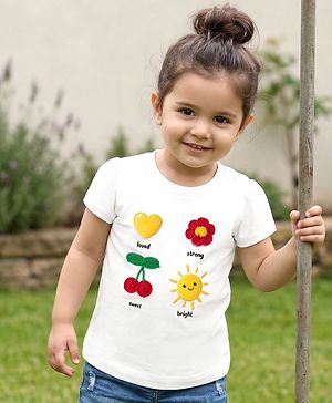 Babyhug Cotton Knit Cotton Knit Half Sleeves T-Shirt with Tropical Theme Print & Crochet - White