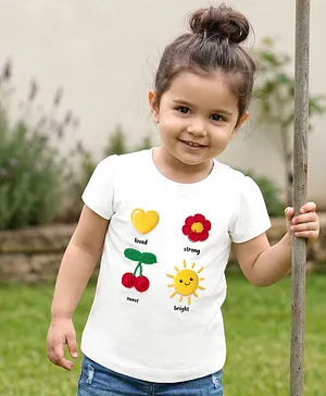 Babyhug Cotton Knit Cotton Knit Half
                              Sleeves T-Shirt with Tropical Theme Print
                              & Crochet - White