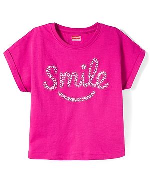 Babyhug Cotton Knit Half Sleeves T-Shirt With Smile Print - Multicolor