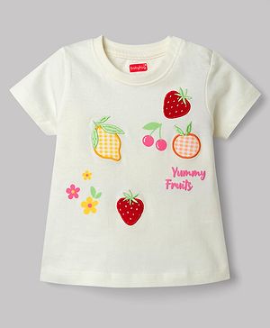 Babyhug Cotton Knit Half Sleeves T-Shirt With Fruit Print & Embroidery - Multicolor