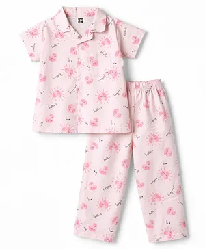 Evimo Single Jersey Knit Half Sleeves
                              Hearts Printed Co-Ords Top & Pyjama
                              Night Suit - Baby Pink