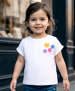 Babyhug Cotton Knit Half Sleeves
                              T-Shirt With Crochet Flowers Print -
                              Multicolor