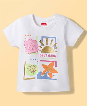 Babyhug Cotton Knit Half Sleeves T-Shirt With Starfish & Seashell Print - Multicolor