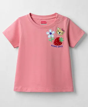 Babyhug Cotton Knit T-Shirt Half
                              Sleeves Applique - Pink