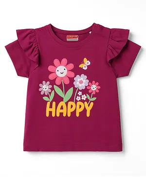 Babyhug Cotton Knit Half Sleeves
                              T-Shirt With Floral Embroidery -
                              Multicolor