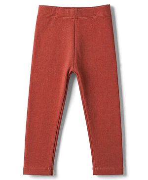 Babyhug Lycra Knit Full Length Solid Leggings - Rust Orange