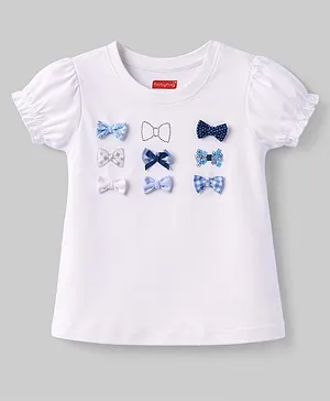 Babyhug Cotton Knit Half Puffed
                              Sleeves T-Shirt with Bow Applique - White