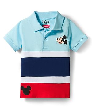 Babyhug Disney Single Jersey Knit Half Sleeves Polo T-Shirt with Mickey Mouse Graphics - Multicolor