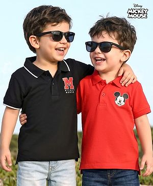 Babyhug Disney Single Jersey Knit Half Sleeves Polo T-Shirts with Mickey Mouse Graphic Pack of 2 - Multicolor