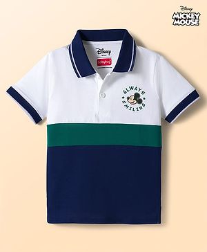 Babyhug Disney Single Jersey Knit Half Sleeves Colour Block Polo T-Shirt with Mickey Mouse Graphics - Multicolour