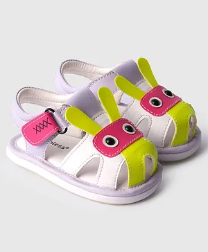 Toothless Animal Face Applique Detailed
                      Velcro Closure Sandals - Purple