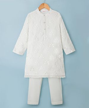 Babyhug Georgette Woven Full Sleeves Embroidered Kurta Pyjama Set - White