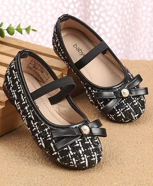 Babyoye Slip On Ballerina With Bow Applique - Black