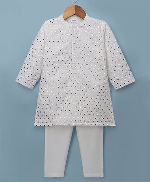 Babyhug Georgette Woven Full Sleeves Kurta Pyjama Set with Sequin Detailing - White