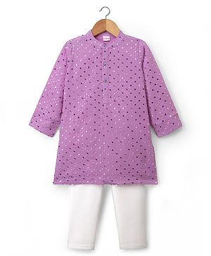 Babyhug Georgette Woven Full Sleeves Kurta Pyjama Set with Sequin Detailing - Purple