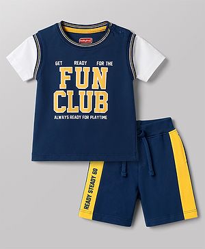 Babyhug Single Jersey Knit Half Sleeves Text Printed T-Shirt & Shorts Set - Multicolor
