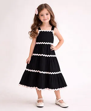 Little Marine Cotton Blend Knit
                                  Sleeveless Ric Rac Lace Embellished
                                  Tiered Dress - Black