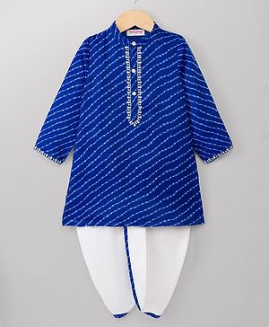 Babyhug 100% Cotton Woven Full Sleeves Cambric Leheriya Kurta & Dhoti Set - Blue