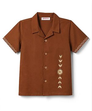 Babyhug Woven Half Sleeves Embroidered Ethnic Shirt - Brown