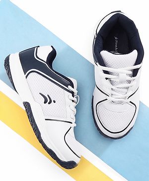 Pine Active Lace Up Solid Badminton Sports Shoes - White & Blue