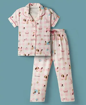 Doreme Single Jersey Knit Half
                              Sleeves Shirt & Pyjama Co-ord Night
                              Suit with Dog Print - Pink