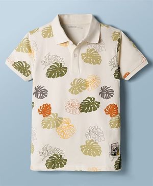 Doreme Knitted Half Sleeves Tropical Theme Printed Polo T-Shirt - Multicolour