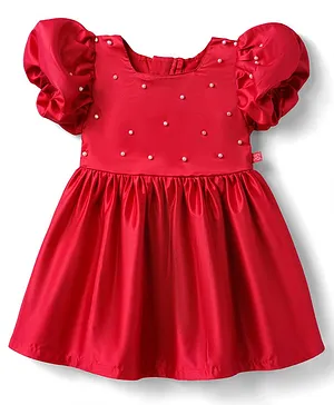 Twetoons Satin Woven Sleeveless Party Dress
                      with Pearl Detailing - Maroon