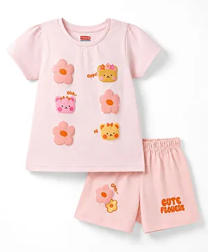 Babyhug Half Sleeves T-Shirt &
                              Shorts Night Suit With Floral Print -
                              Peach