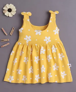 BUMZEE Cotton Knit Sleeveless
                                  Floral Printed Bow Applique Detailed
                                  Dress - Yellow