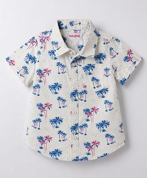 Babyhug Cotton Woven Shirt Half Sleeve Regular Collar Printed White 9-12 Months