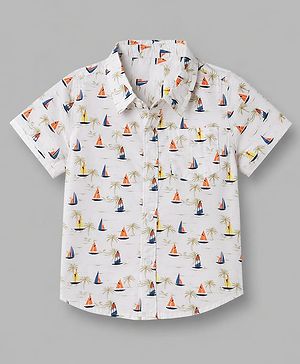 Babyhug 100% Cotton Woven Half Sleeves Shirt with Nautical Print - White