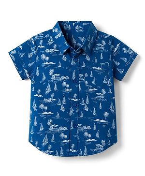 Babyhug 100% Cotton Woven Half Sleeves Shirt with Nautical Print - Blue