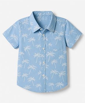 Babyhug 100% Cotton Woven Half Sleeves Shirt with Palm Tree Print - Blue