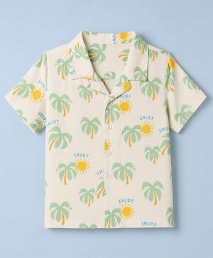 Babyhug 100% Cotton Woven Half Sleeves Shirt with Tropical Theme Print - White