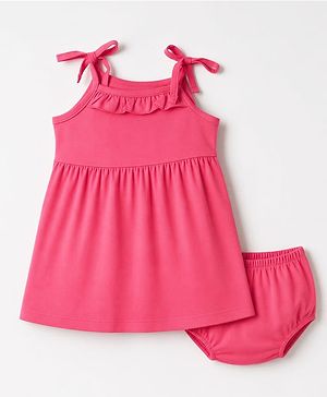 Babyhug 100% Cotton Frill Sleeve 5 Frocks and Dresses India 9-12m Fuschia