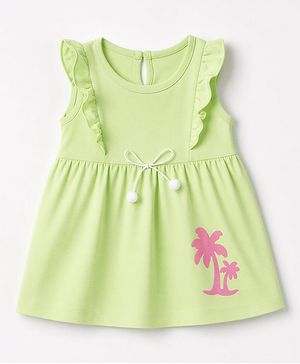 Babyhug 100% Cotton Single Jersey Knit One Piece Dress with Sleeveless and Tropical Print - Green