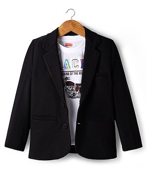 Babyhug Knit Full Sleeves Party Wear Blazer With Graphic Printed T-Shirt - Black