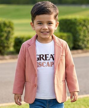 Babyhug Knit Full Sleeves Party Blazer With Printed T-Shirt - Peach