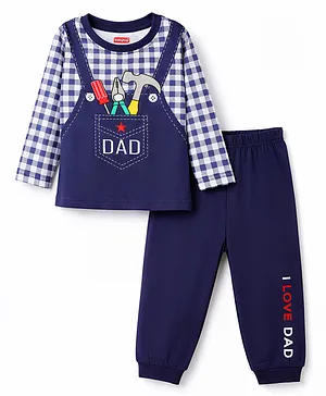 Babyhug Cotton Knit Full Sleeves
                              T-Shirt & Pyjama Night-Suit With Dad
                              Print - Navy Blue
