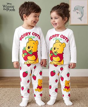 Babyhug Disney Single Jersey Knit Full Sleeves T-Shirt & Pyjama Night Suit With Winnie The Pooh Graphics - White