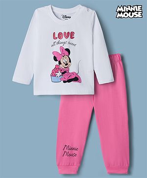 Babyhug Disney Single Jersey Knit Full Sleeves T-Shirt & Pyjama Night Suit With Minnie Mouse Graphics - Multicolor