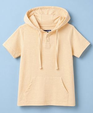 Pine Kids Cotton Knit Hooded T-Shirt with Henley Neck Offwhite 4-5 Years