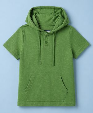 Pine Kids Cotton Knit T-Shirt Hooded Half Sleeves Olive Green 4-5 Years