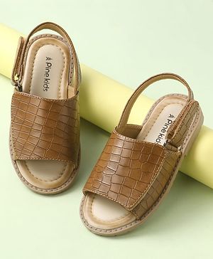 Pine Kids Velcro Closure Textured Mojaris - Brown