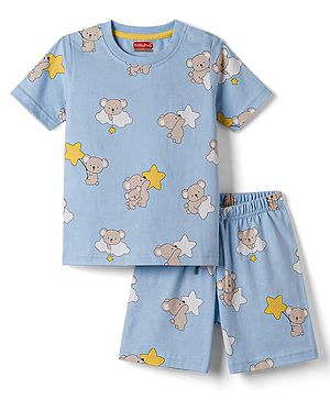 Babyhug Cotton Knit Half  Sleeves Co-Ord T-Shirt & Shorts Night Suit With Koala Print - Blue