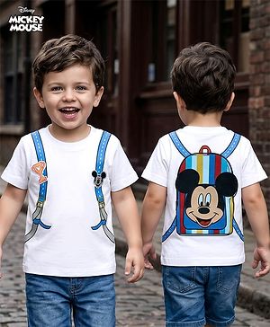 Babyhug Disney Single Jersey Knit Half Sleeves T-Shirt with Front & Back Mickey Mouse Graphics - White